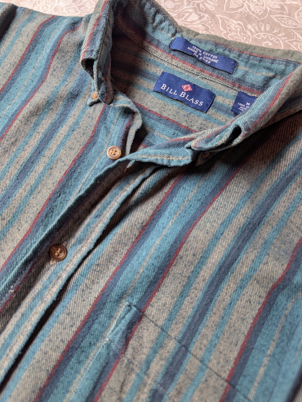 Vintage Bill Blass Button-Down Shirt Multi-Stripe Casual 100% Cotton
